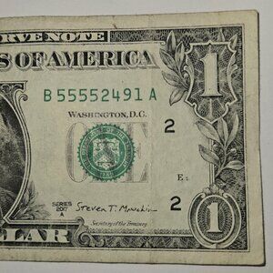 Quad Note 4 in-a-row One Dollar Bill Series 2017A B55552491A Fancy (B306)‎